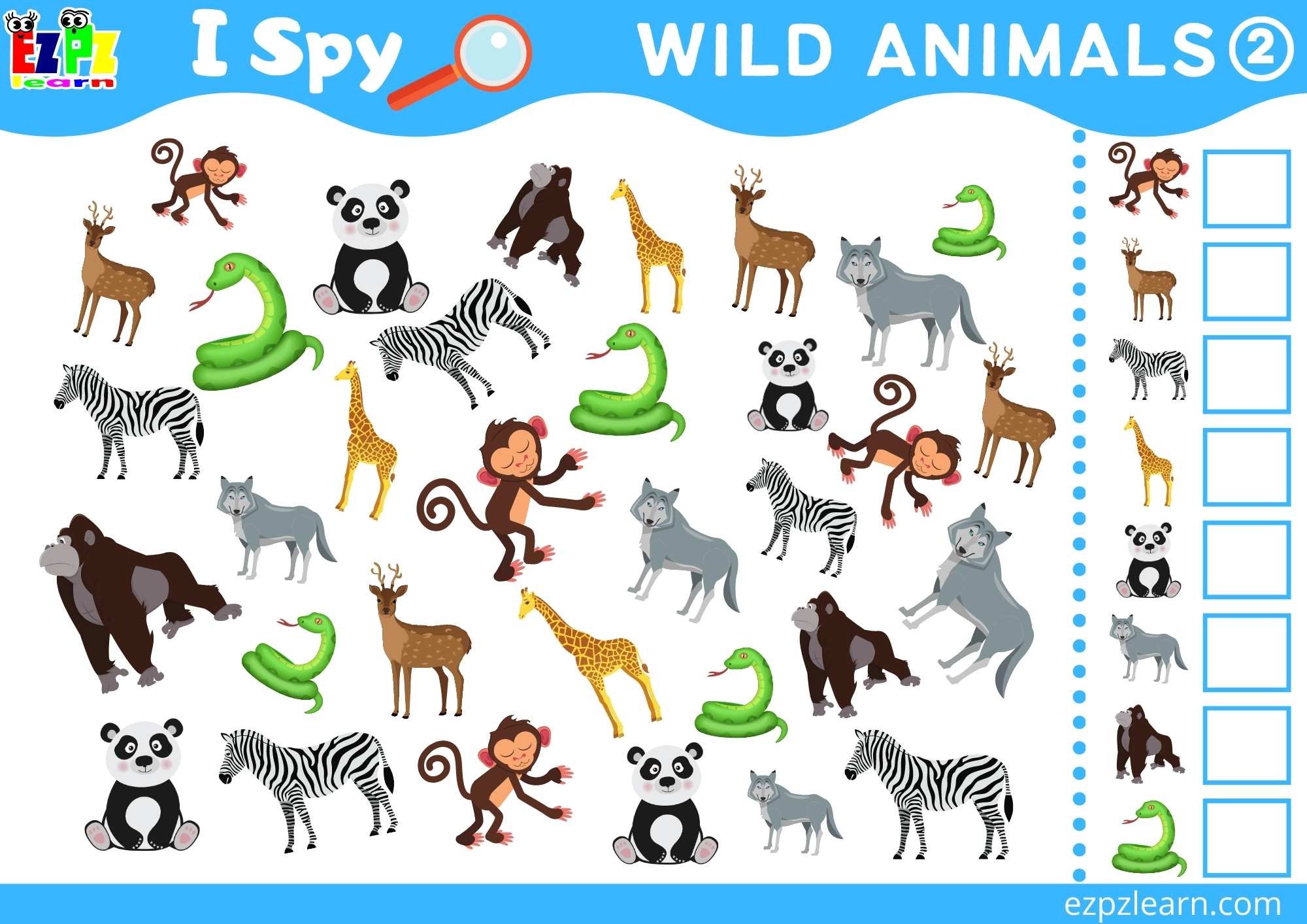 Wild Animals 2 Topic I Spy Game for kids Free PDF Download